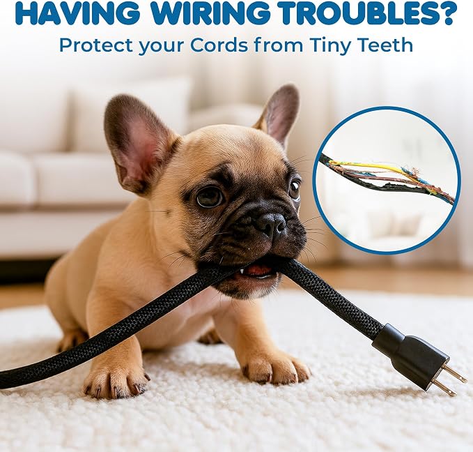 SunGrow Pet Cord Protector, 1/2 Inch Wire Loom Tubing Cable Sleeve, Dog, Cat, Ferret Wire Split Sleeve, Cable Protector Tubing, Restricts Chewing, Polyester Cable Management Sleeve, 10 Feet