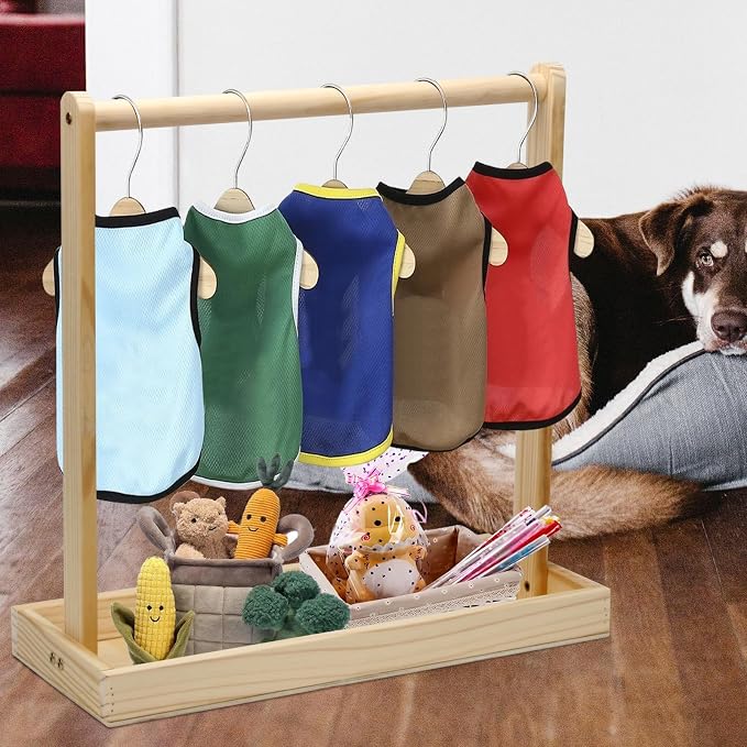 Wooden Baby Clothing Rack for Toddler, Baby Shower Crate Closet, Baby Storage Crate with Hangers, Pets Clothes Rack with Storage Box & Hanging Rod for Dogs Cats, Newborn Gifts Basket for Boys Girls