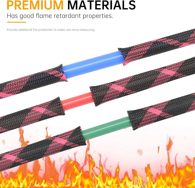 Braided Cable Sleeve, 33ft Expandable Wire Loom for Automotive Wiring Harness & PC Case, Pet-Proof Chew Resistant Cord Protector, Flexible Cable Management (Black-Pink, 10mm (3/8"))