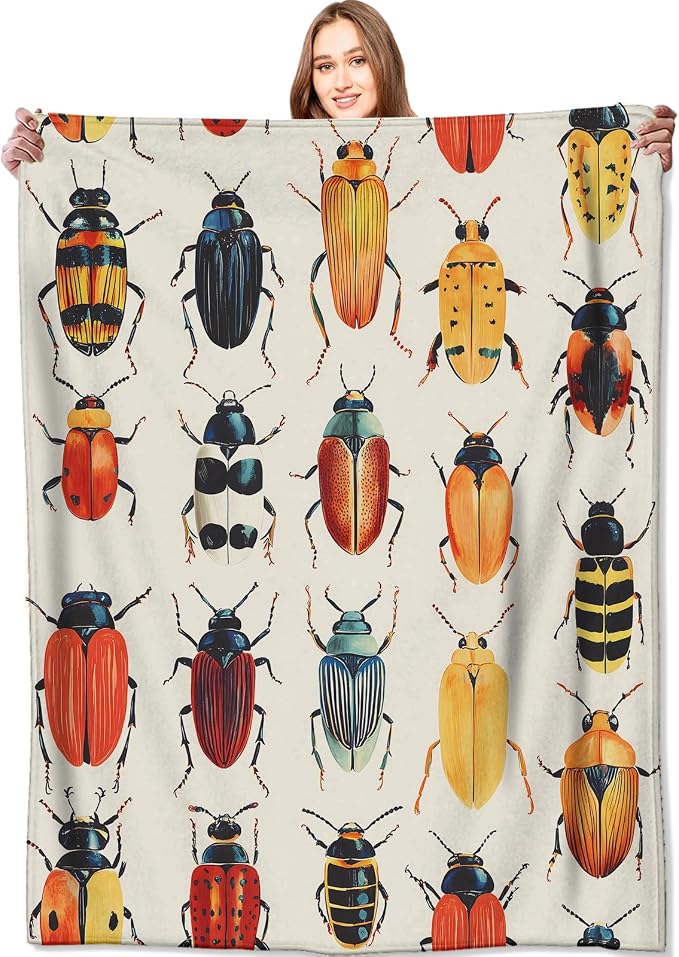 Beetle Blanket Colorful Insect Boho Throw Blankets,Gifts for Kids Adult Women Men,Lightweight Soft Fleece,Sofa Couch Bed Room Modern Apartment Decor 50x60in