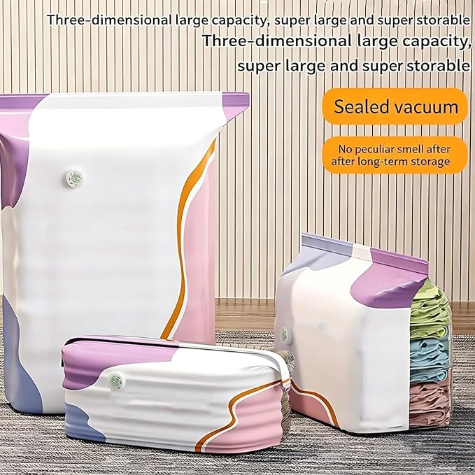 No-Pump Vacuum Storage Bags,Large Cube Vacuum Seal Bags,Press & Seal Reusable Space Saver Bags,Air Tight Compression Storage Bags for Clothes, Comforters,Blankets, Bedding,Travel (M-2PCs)