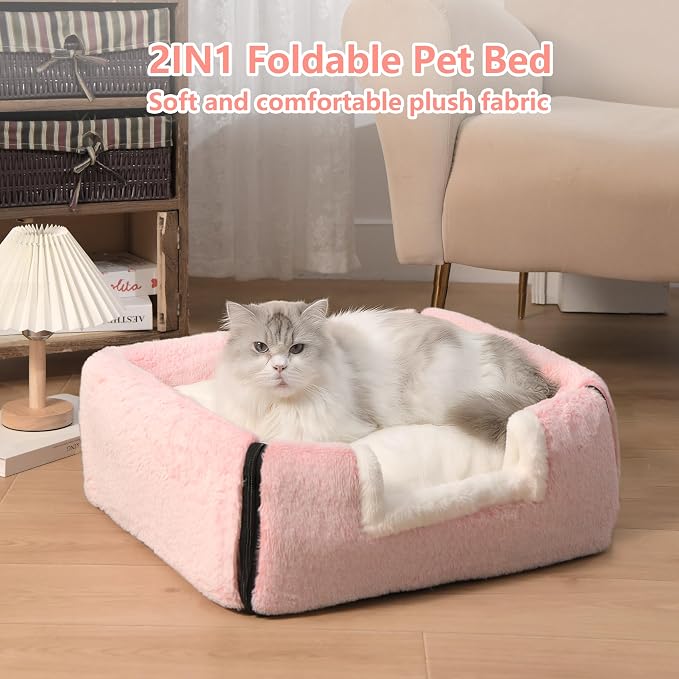 Cat Bed for Indoor Cats，Foldable cat cave，Anti-Slip & Water-Resistant Bottom，cat Houses for Indoor Cats or Small Dogs, Kitten Tent, Rabbit Bed (Pink, L:(17.5"×16.9"×15.9"))