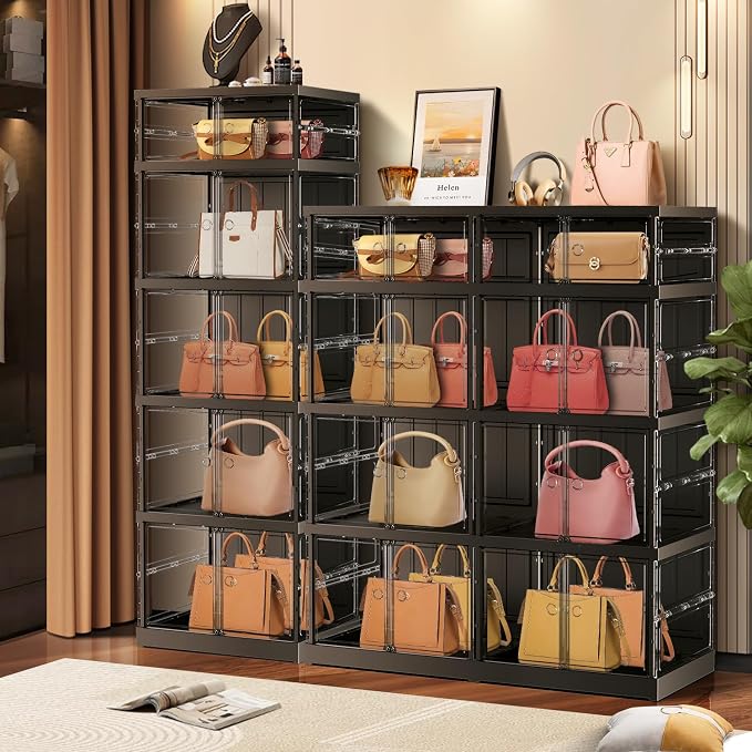 CIMLORD 5-Tier Foldable Shoe Rack Organizer for Boots, 10 Pairs, Black | Collapsible Narrow Plastic Shoe Cabinet Storage, Fits Tall Boots, Stackable with Lids, Easy Assembly, for Closet & Entryway