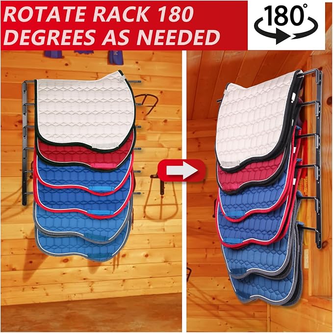 TOMESHA Saddle Pad Rack-Horse Blanket Holder,Extra-Long Rack Arms for Various Accessories,Heavy Duty 180 Degree Swing-Out Wall Mount,Six (6) Well-Spaced,Storage Rack Stand Wall Mount