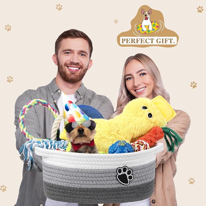 Zopeal Dog Toy Gift Basket Set for Puppy Birthday, Gray