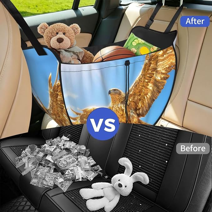 Golden Eagle Soar Car Seat Organizer-Backseat Storage Bag for Travel | Waterproof Durable. Holds Snacks Gear Essentials. Fits Most Cars.