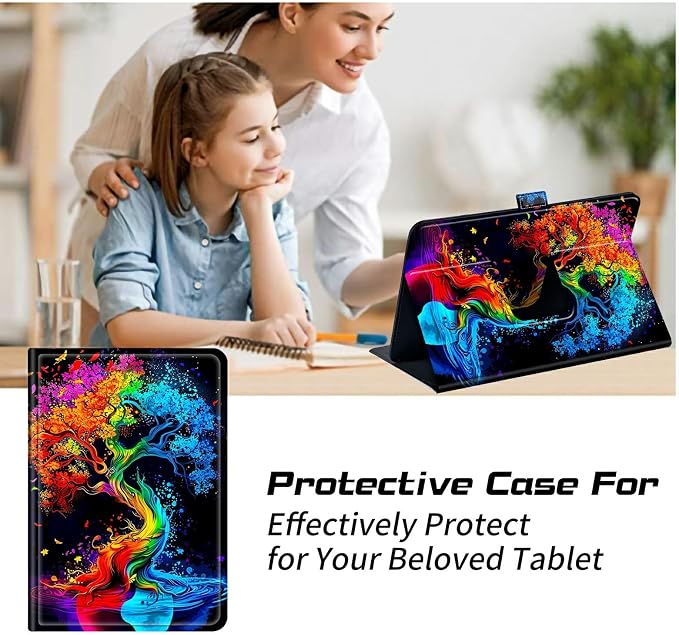 Universal Tablet Case for T-Mobile Revvl Tab 2 10.1" 2025/Revvl Tab 5G 10.36" 2023, 360 Degree Rotating Kickstand Protective Stand PU Leather Shell Cover for 9"-10.5", Red Blue Tree
