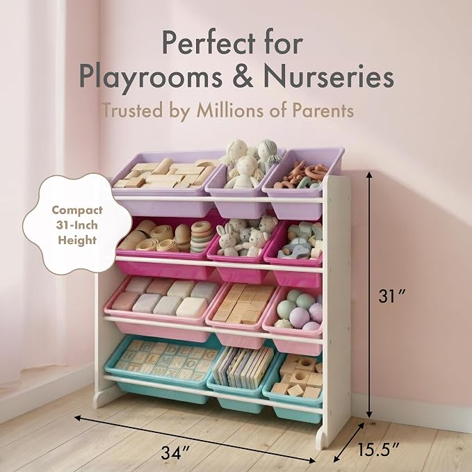 Humble Crew Kids Toy Organizer with 12 Bins, 4 Tier Storage for Playroom