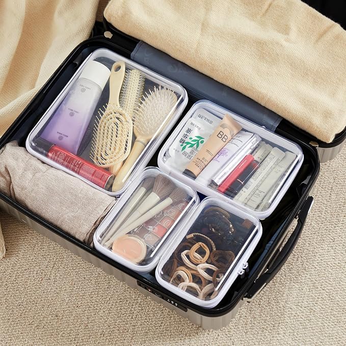 MACOPRO 2PCS Large Clear Zipper Bags with Hard Shell - Makeup Organizer & Toy Storage Container for Building Blocks, Pencils, Toiletries, Travel Accessories Diaper for Organizing