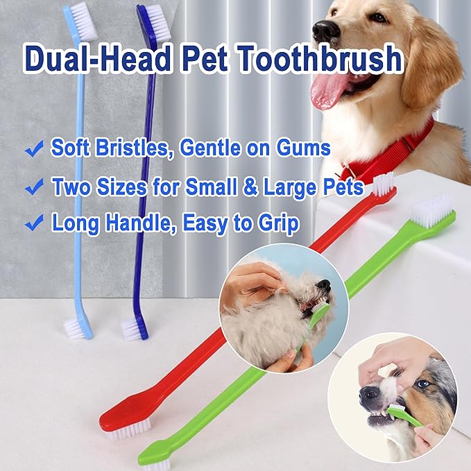 9-Piece Dog Tooth Brushing Kit, Pet Dental Hygiene & Grooming Set for Dogs and Cats, Includes Dual-Head Toothbrush, Finger Brushes, Tongue Scraper and Tear-Stain Grooming Brush