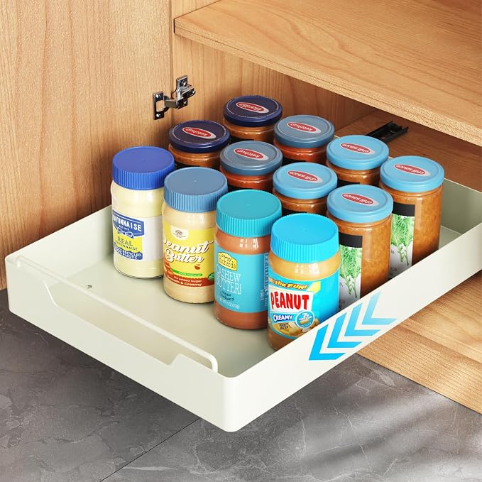 iSPECLE Cabinet Drawer Slide Out - Peel and Stick Pull Out Drawer for 13" Wide Cabinet and Above, No Screw Adhesive Cabinet Drawer Easily Slide to Get Item Without Digging, Avoid Item Fall Out, Black