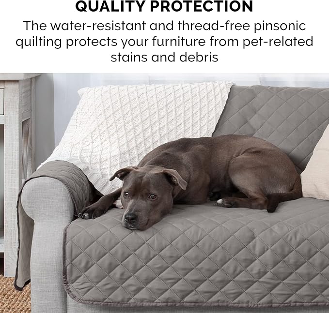 Furhaven Water-Resistant & Reversible Recliner Chair Cover Protector w/ Side Pockets for Dogs, Cats, & Children - Two-Tone Pinsonic Quilted Living Room Furniture Cover - Gray/Mist, Recliner