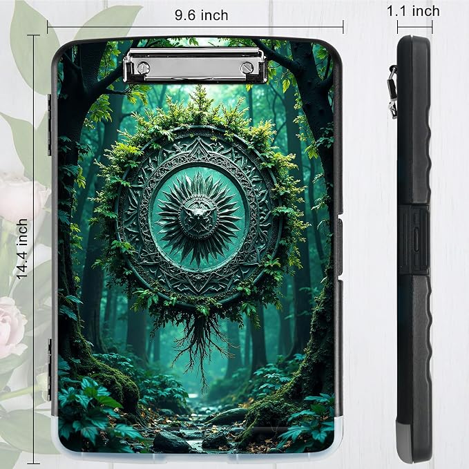 A4 Clipboard with Storage Pen Holder, Clipboards Organizer Nursing Clipboard Foldable File Folder Plastic Clipboard Folio Clip Board for Office Work Classroom Doctor, Forest Wind Chime