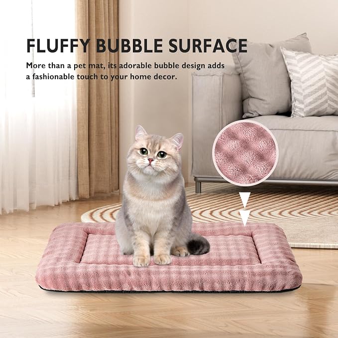 Pet Bed Mat Crate Pad for Cats Small Dogs, Dusty Pink, 24"x 18" | Washable Soft Pet Sleeping Mat, Puppy Cat Kitten Cushion with 3D Bubble Pattern
