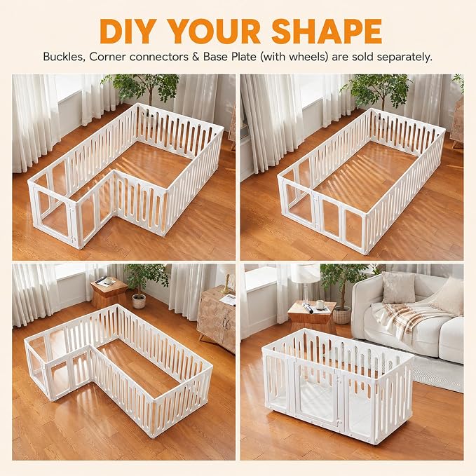 Mobile Acrylic Dog Playpen Indoor with Bottom Panels for Puppies, 8 Panels | Puppy Play Pen with DIY Easy Assemble, Moveable Pet Fence for Small Dogs (24''Tall, 4 Bottom Panels + 8 Wheels)