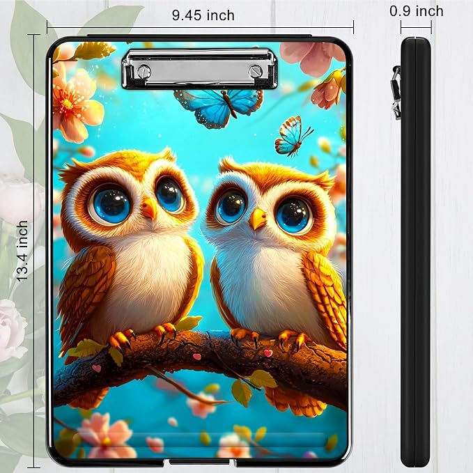 Owl Blue A4 Clipboard with Storage Pen Holder, Clipboards Organizer Nursing Clipboard Foldable File Folder Plastic Clipboard Folio Clip Board for Office Students Classroom Doctor