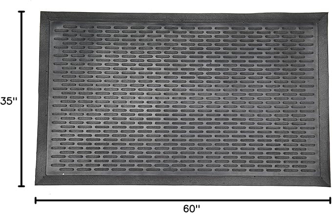 Ottomanson Waterproof Rubber Outdoor Doormat – Heavy-Duty Non-Slip Rubber Floor Mat with Ridge Scraper Pattern, All-Weather Front Door Entry Mat for Mud & Dirt Control – 35" x 60", Black