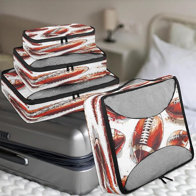 Football Packing Cubes for Travel, Luggage Packing Organizers, Sports Rugby American Travel Accessories Large Toiletries Bag for Clothes Shoes Cosmetics Toiletries
