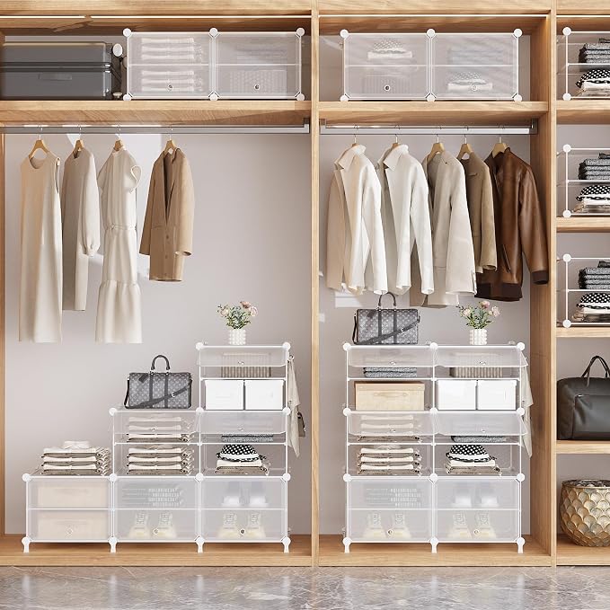 AWTATOS 8 Tiers Shoe Rack Organizer, 32 Pair Shoe Storage Cabinet, Clear | DIY Stackbale Plastic Shoe Organizer Shelves for Closet Entryway Hallway Bedroom