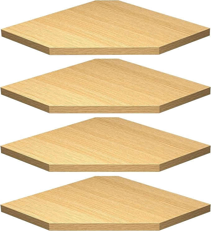 Fun Memories Corner Shelf Wall Mount, Corner Floating Shelves, Set of 4 Corner Wall Shelf Organizer, Rustic Wood Wall Storage Display Shelves for Living Room Bedroom Bathroom Kitchen, Oak