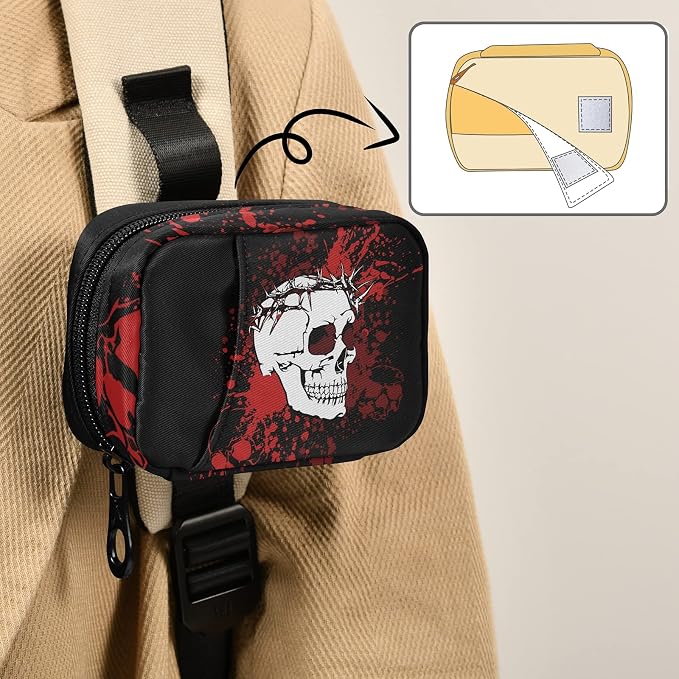 Cool Halloween Skull Pill Box 7 Day Pill Case Travel Pill Organizer Bag with Zipper Portable Weekly Case Compact Size for Vitamin Supplement Holder