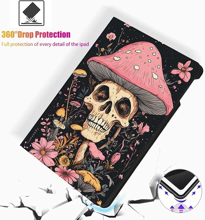for Microsoft Surface Pro 7 Plus,Surface Pro 7/6/5/4 12.3" Tablet Case,Auto Wake/Sleep,Adjustable Stand Protective Cover - Skull Mushroom Flower