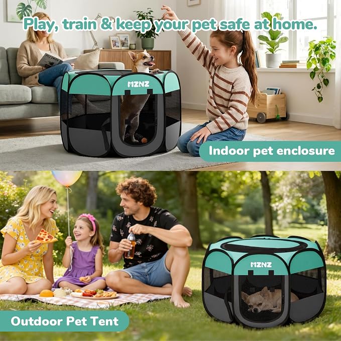 Dog Cat Small Animal Puppy Playpen Crate, Small, Blue | Portable Pop Up Pet Cage Enclosure Tent Kennel Indoor Outdoor with Carrying Case, No Assembly, Camping Use
