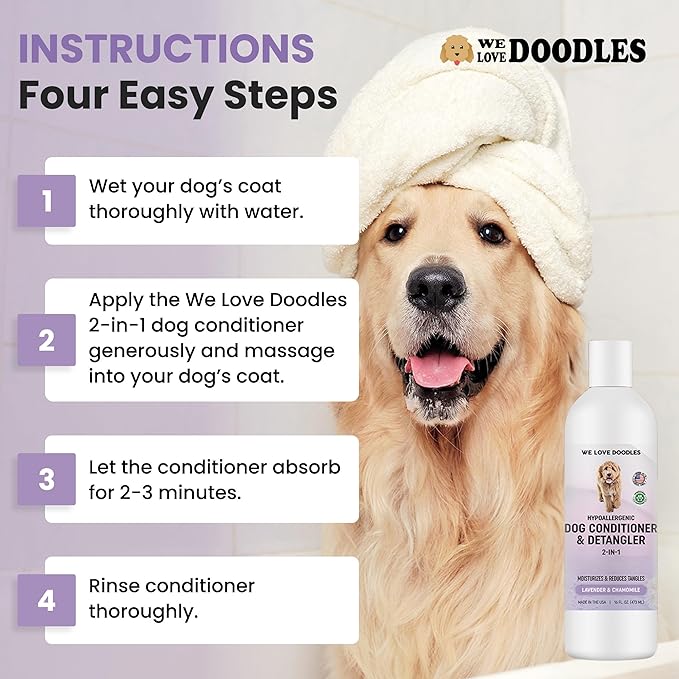 We Love Doodles Dog Conditioner & Detangler, 2-in-1 Conditioner for Allergies & Itching, Dog Lotion for Dry Itchy Skin, for Poodles & Doodles, Made in The USA, Lavender & Chamomile, 16 oz
