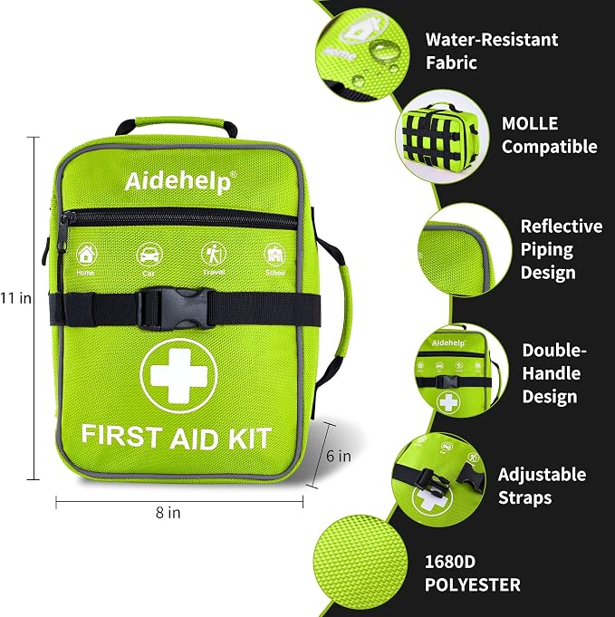 520 Pieces Premium First Aid Kit - Large Emergency Medical Kit for Survival, Car, Home, Travel, Camping, Backpack, Hiking, School (Green)