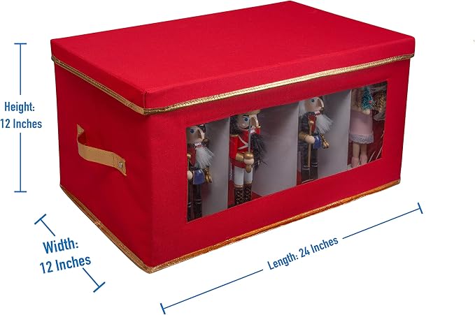 Simplify Holiday Figurine Storage Box | 8 Compartments | Seasonal and Christmas Décor Organizer | Nutcrackers | Lidded | Red