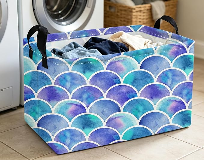Essme Rectangular Girl Basket,Kids Storage Bins Organizer with Handles for Girls Room Decor, Gift Basket,Shelf Basket.(Bule)