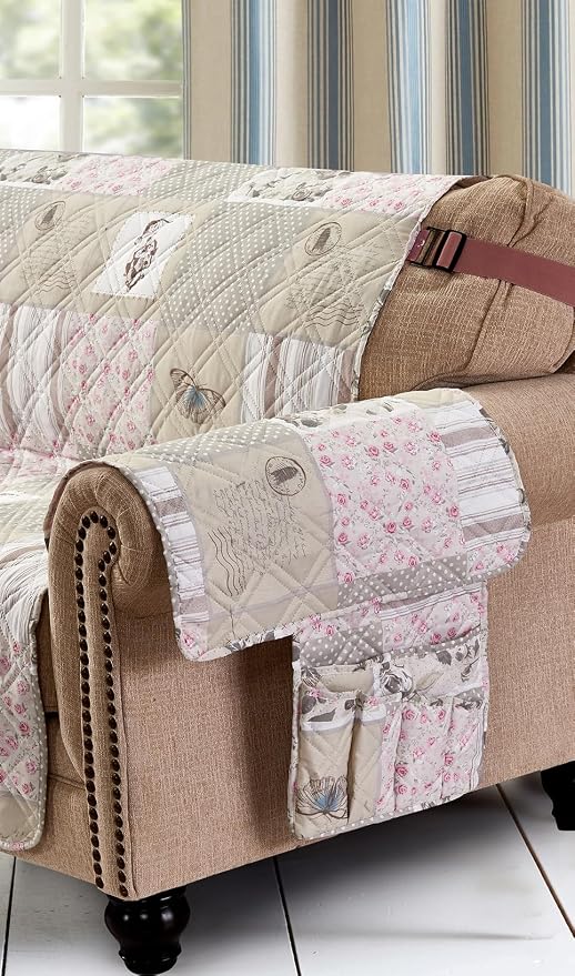Brilliant Sunshine Grey Cupid & Pink Rose Couch Armrest Cover, 35"×13" | Washable Magazine Holder, Armrest Organizer & Caddy on Sofa, Recliner, Armchair, Storage for Remote Controls, Phone, iPad
