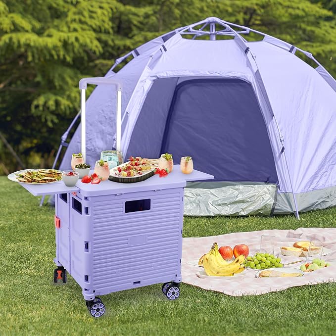 Foldable Utility Cart Folding Portable Rolling Crate with Magnetic Extended Lid,360°Rotate Wheels,176LBS Load Capacity,Heavy Duty Durable Dolly Cart for Teacher Tourist Shopping Office Outdoor