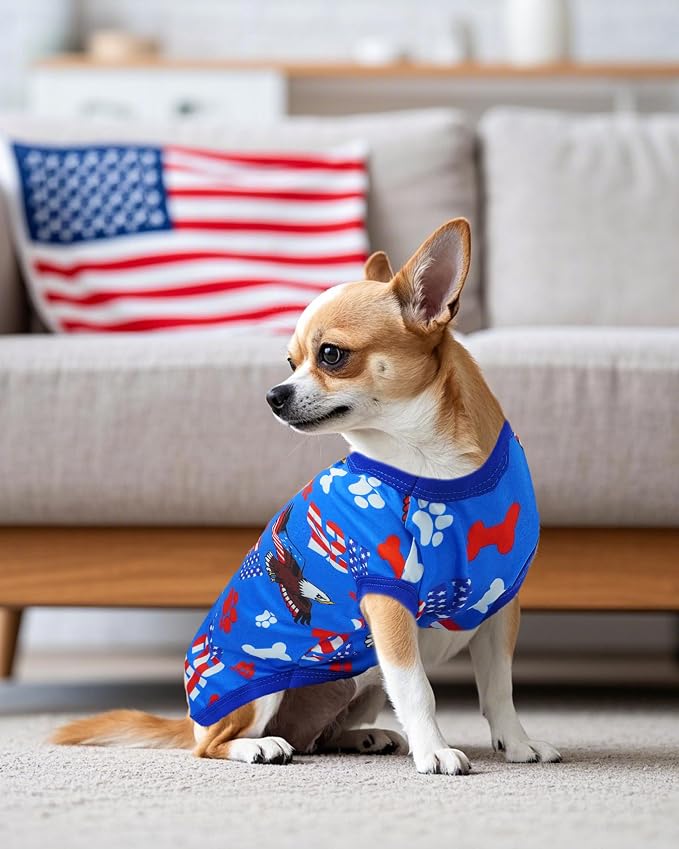 PET SHOW 4 Pack 4th of July Dog Shirts for Extra Small Doggies Boy Girl | Patriotic t-shirts for cats,polyester,US flag sleeveless vest, independence day holiday clothes tank top,XS