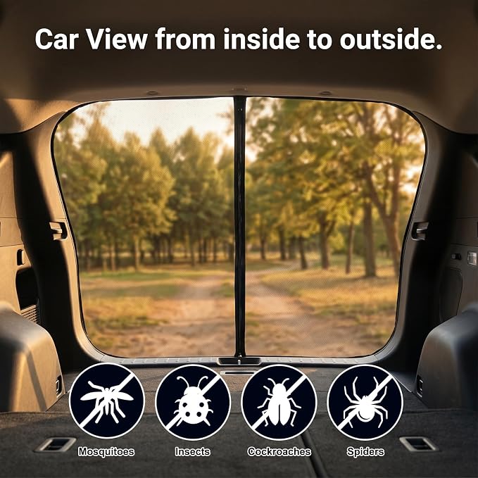 Tailgate Mesh Screen 68.5"x59", Magnetic Car Net for SUV Camping, UV & Bug Protection, Portable Mesh Screen for SUV, MPV, Car Camping Accessoires, Black