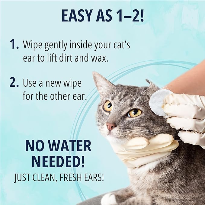 NOVEHA 150 PCs Cat Ear Wipes that Gently Clean & Soothe Sensitive Cat Ears; Soft Ear Cleaner for Removing Wax, Dirt & Odor; Alcohol-Free Ear Care with pH Balanced Formula; Unscented Grooming Care