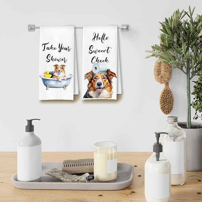 Funny Australian Shepherd Hand Towels for Bathroom Washroom, Dog Bathroom Decor, Gifts for Australian Shepherd Lovers, Dog Hand Towels, 16x24 Inch Set of 4