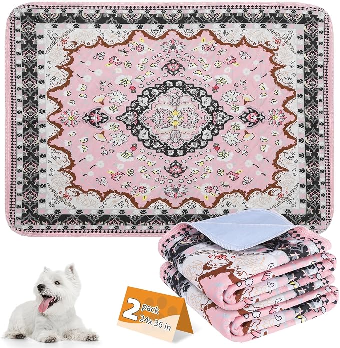 Washable Pee Pads for Dogs, 2 Pack Super Absorbent Reusable Puppy Training Pads Waterproof, Nonslip and Leak-Proof Dog Pee Pads, Large Pet Mats Whelping Pads for Floor, Crate, Couch, 24"x36"