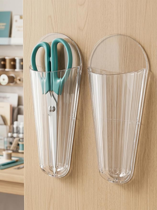 Scissors Box Adhesive,Scissor Holder,Cooking Food Utility Rack,Food Utility Scissors Rack for Kitchen Chopsticks,scissor Holder for Classroom(Clear-2PCS)