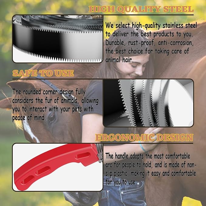Curry Comb Kit, 6 Ring Curry Comb & Rubber Brush, Curry Comb Kit for Grooming Horses, Dogs, Goats, Cattle, Cow, Donkey Supplies