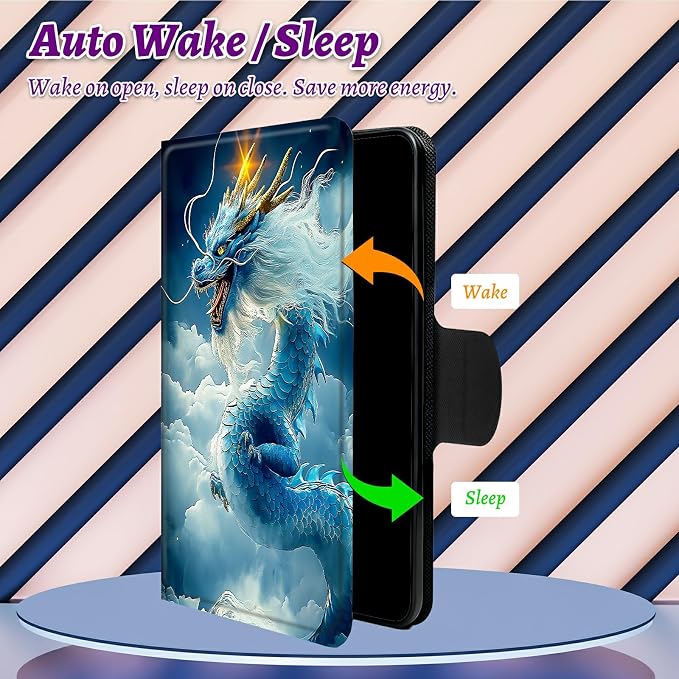 Rotating Handle Case for Samsung Galaxy Tab S8 Plus 2022/S7 FE 2021/S7 Plus 2020 12.4 Inch, 360 Degree Swivel Kickstand with Magnetic Closure Leather Protective Cover, Cloud Blue Dragon