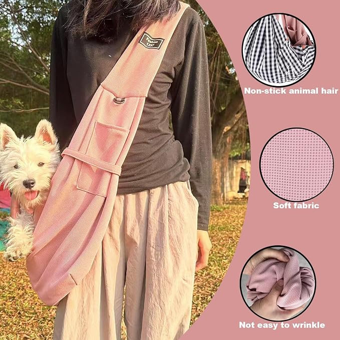 Dog Sling Carrier Soft Breathable for Small Dogs Cats 3-12 lbs,Pink | Cat sling & dog carrier sling with safety tether, organizer pocket, soft fabric. Perfect for travel, hiking,outdoor