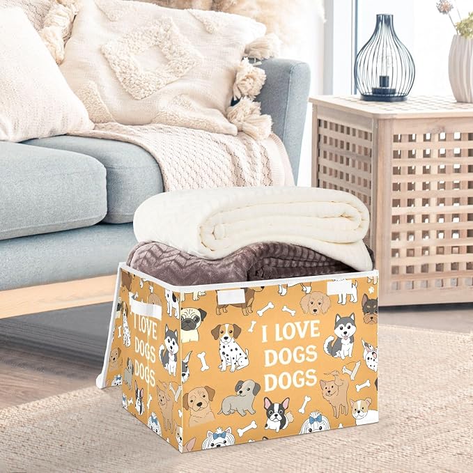 Pet Animal Motif Storage Bins with Lids Closet Bedroom 40L Fabric Bin | Decorative Storage Boxes, Foldable & Stackable, Dust-Proof Flip Top, Reinforced Handles, For Home & Dorm, Clothes & Toy Box