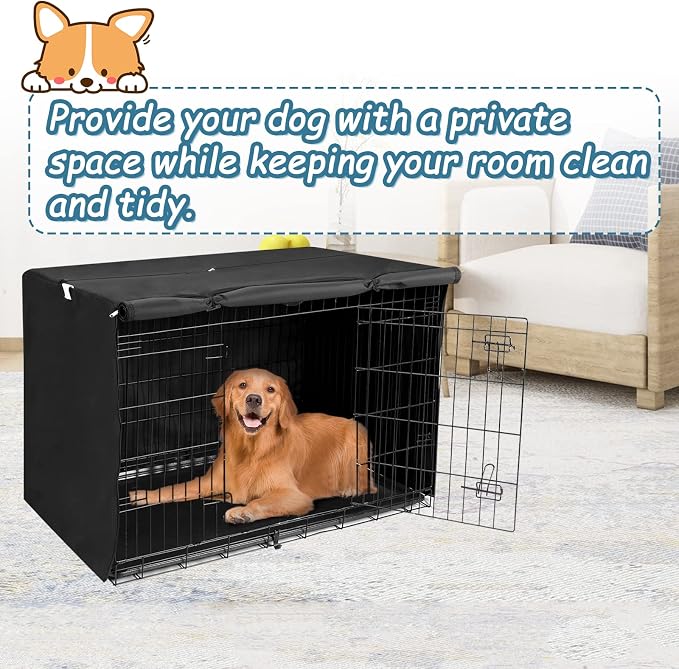 Deblue 42" Dog Crate Cover for Large Wire Crate - (42 inches, Black) | Breathable Dog Kennel Cover Lightweight Polyester Pet Kennel Covers for Indoor Protection