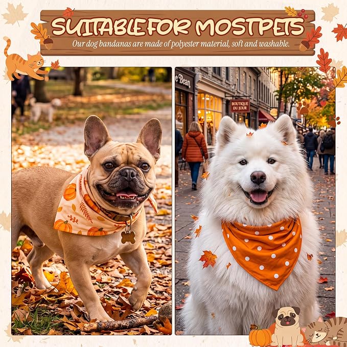 200 Pcs Fall Dog Bandanas Bulk Autumn Pumpkin Maple Leaves Pattern | Triangle Kerchief Bibs Scarf Set for Pets Harvest Party Costume Photo Props Accessories, 25 Styles, 25.6 x 17.7 x 17.7 Inch
