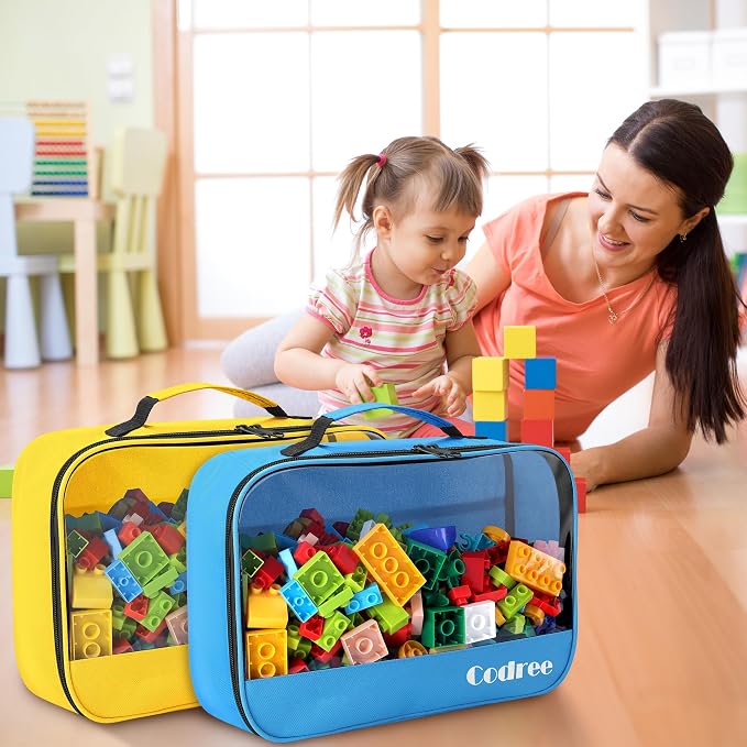 6 Pack Large Oxford Cloth Toy Storage Bags, Waterproof Travel Toy Storage | 13 x 8.5 x 3.9 Inch Visible Organizer Pouch with Zipper for Building Blocks Small Toys