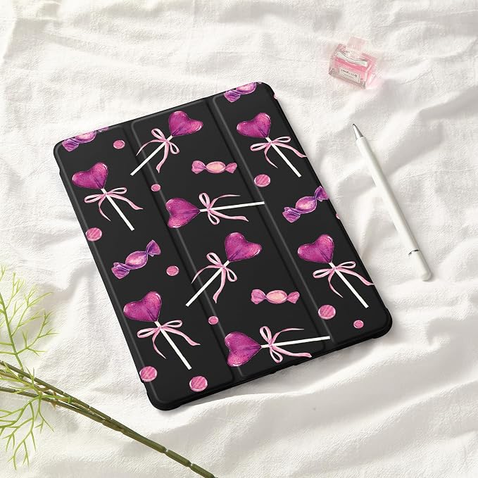Cute Bow Lolipop Case for 13" iPad Pro(2024), Clear TPU Smart Stand Back Cover with Pencil Holder, Auto Wake/Sleep Foldable Shockproof Protective Case