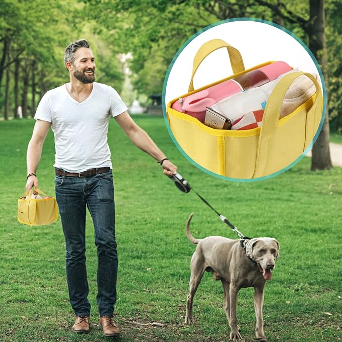 GUANJUNX Pet Tote Bag For Dog Supplies Organizer With 6 Large Pockets For Tools And Dog Foods, Travel Outdoor Bag (Yellow)