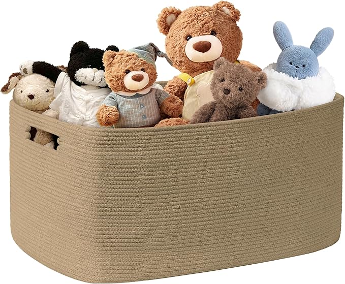 72L Large Woven Laundry Basket Hamper with Handles, Jute | collapsible wicker hamper, storage for dirty clothes, toys, blankets, gifts, living room, bedroom, bathroom, 22"x17"x12"
