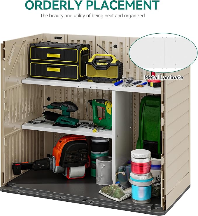 YITAHOME 30 Cuft Metal Storage Shed Shelf, Space-Saving Waterproof Shelf for Horizontal Storage Sheds,Waterproof for Garden, Patio, Garage, Easy Assembly,45.6" L X 13.2" W X 29.2" H, White